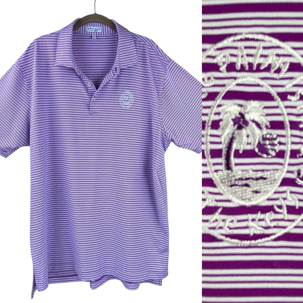 Peter Millar Summer Comfort Polo Size XL Little Palm Island Keys Purple Stripe
